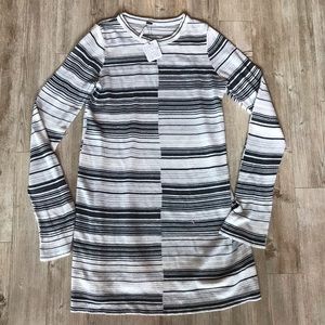 Free People Striped Sweater Dress, Size S, White Grey and Black